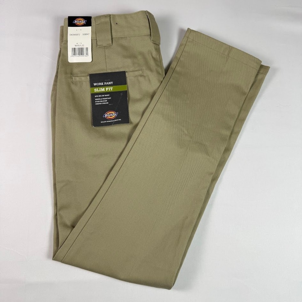 Dickies Slim Fit Work Pants Khaki Tan DK0WE872 Men 30x32 (Fits 32x32) NWT